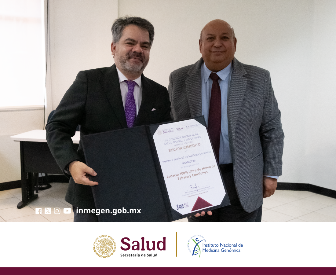 Inmegen obtiene el reconocimiento del Protocolo para Espacios 100 % Libres de Humo de Tabaco y Emisiones